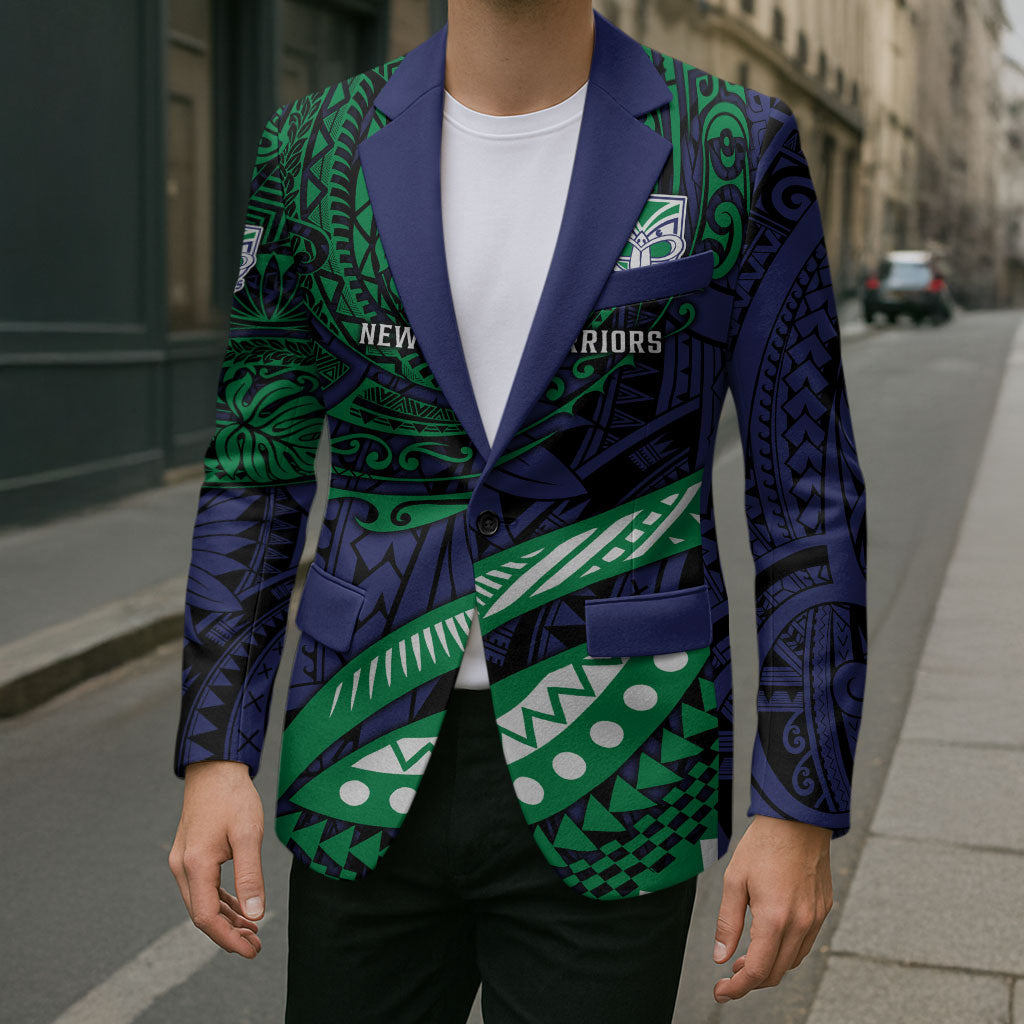 Personalised New Zealand Warriors Blazer Polynesian Tribal Art Style With Fierce Warrior Mascot