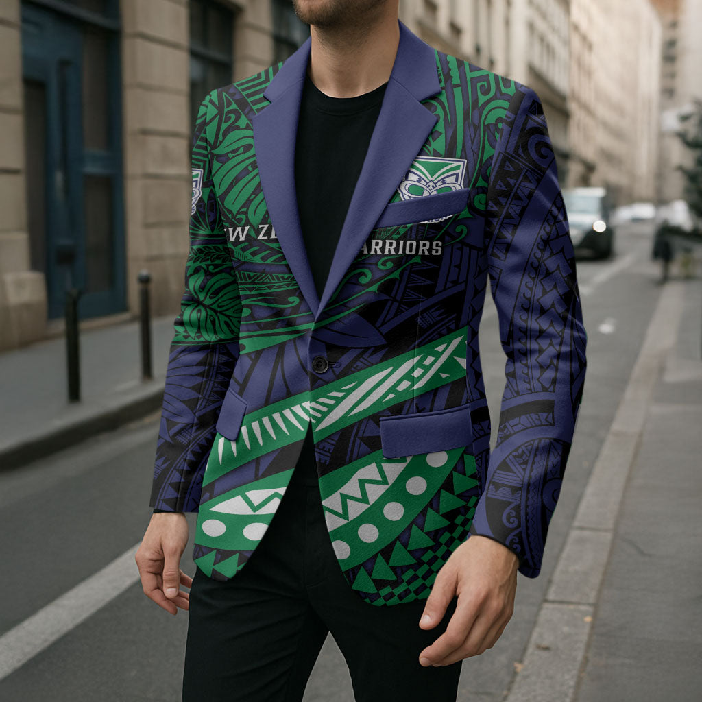 Personalised New Zealand Warriors Blazer Polynesian Tribal Art Style With Fierce Warrior Mascot