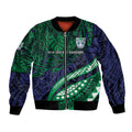 Personalised New Zealand Warriors Bomber Jacket Polynesian Tribal Art Style With Fierce Warrior Mascot