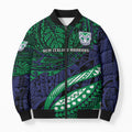 Personalised New Zealand Warriors Bomber Puffer Jacket Polynesian Tribal Art Style With Fierce Warrior Mascot