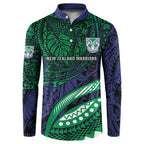 Personalised New Zealand Warriors Button Sweatshirt Polynesian Tribal Art Style With Fierce Warrior Mascot