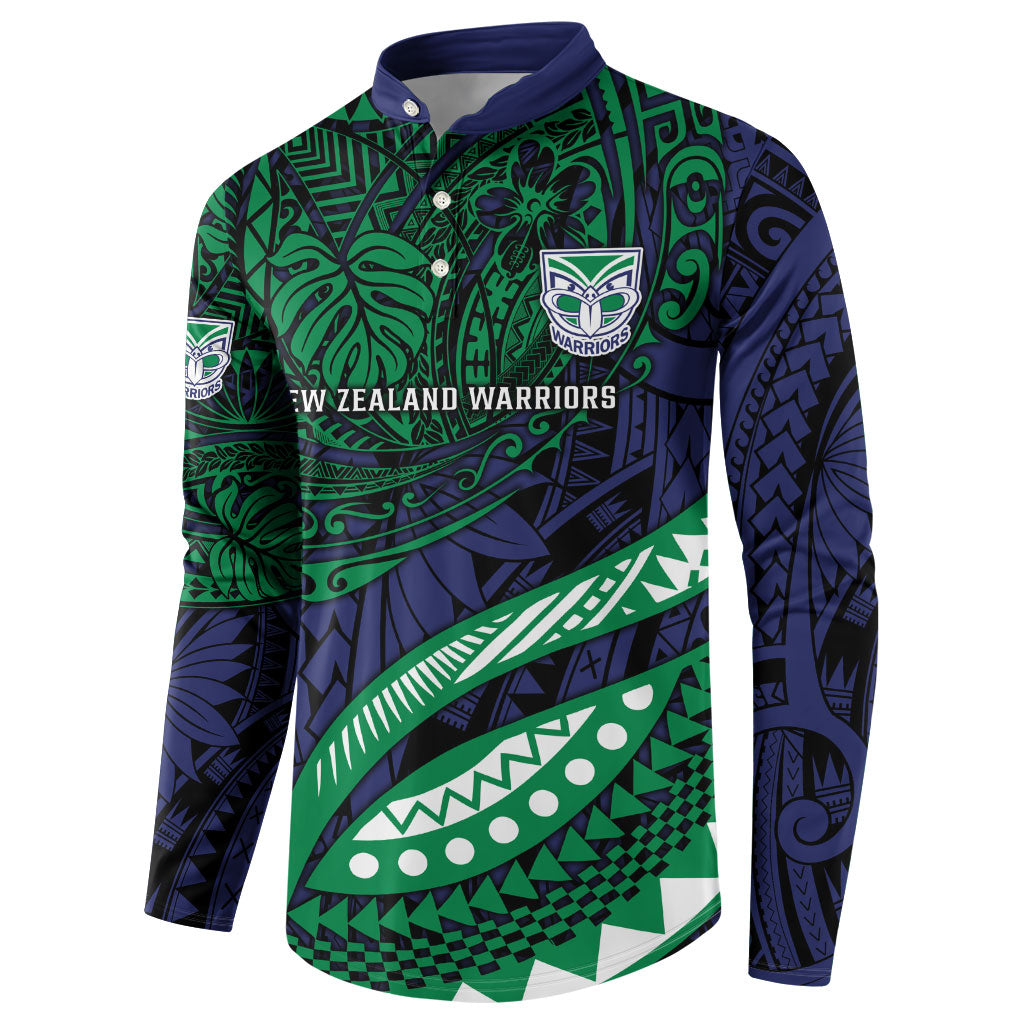 Personalised New Zealand Warriors Button Sweatshirt Polynesian Tribal Art Style With Fierce Warrior Mascot