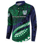 Personalised New Zealand Warriors Button Sweatshirt Polynesian Tribal Art Style With Fierce Warrior Mascot