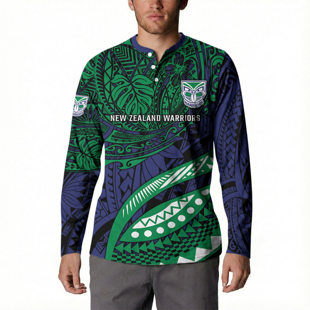 Personalised New Zealand Warriors Button Sweatshirt Polynesian Tribal Art Style With Fierce Warrior Mascot