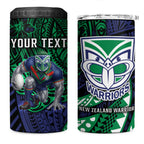 Personalised New Zealand Warriors 4 in 1 Can Cooler Tumbler Polynesian Tribal Art Style With Fierce Warrior Mascot
