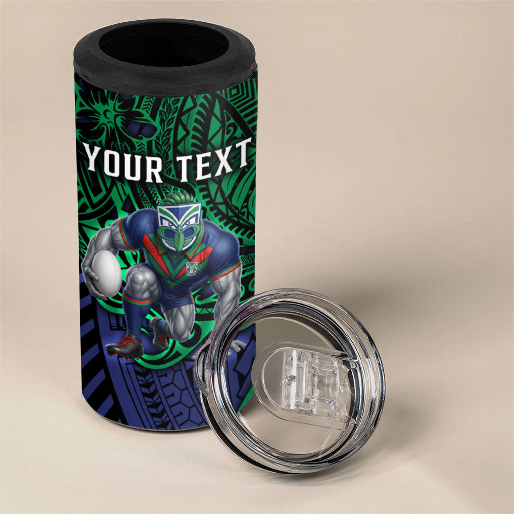Personalised New Zealand Warriors 4 in 1 Can Cooler Tumbler Polynesian Tribal Art Style With Fierce Warrior Mascot
