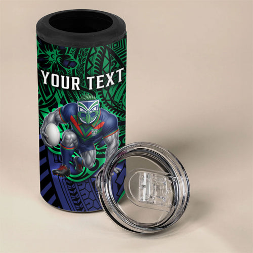 Personalised New Zealand Warriors 4 in 1 Can Cooler Tumbler Polynesian Tribal Art Style With Fierce Warrior Mascot