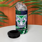 Personalised New Zealand Warriors 4 in 1 Can Cooler Tumbler Polynesian Tribal Art Style With Fierce Warrior Mascot