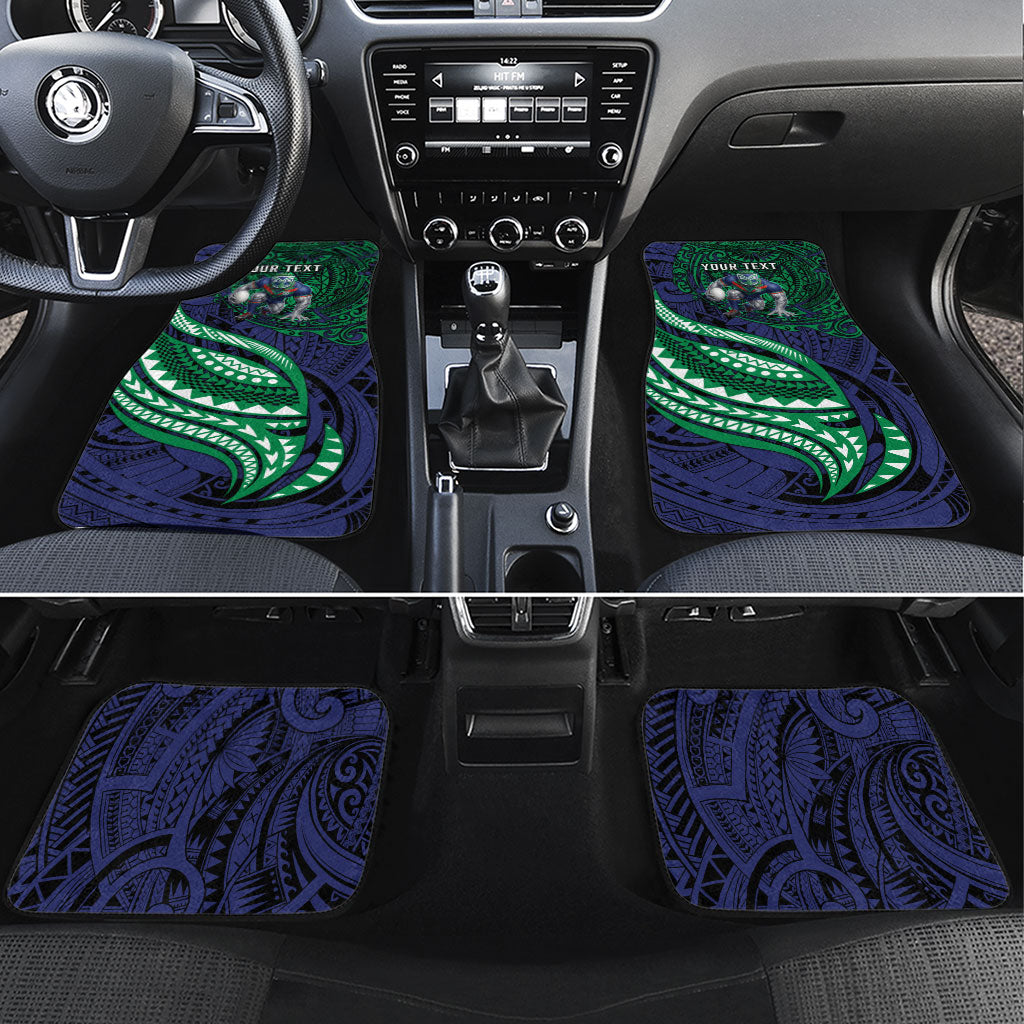 Personalised New Zealand Warriors Car Mats Polynesian Tribal Art Style With Fierce Warrior Mascot