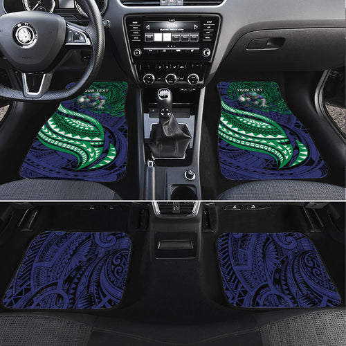 Personalised New Zealand Warriors Car Mats Polynesian Tribal Art Style With Fierce Warrior Mascot