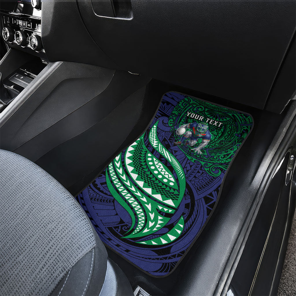 Personalised New Zealand Warriors Car Mats Polynesian Tribal Art Style With Fierce Warrior Mascot