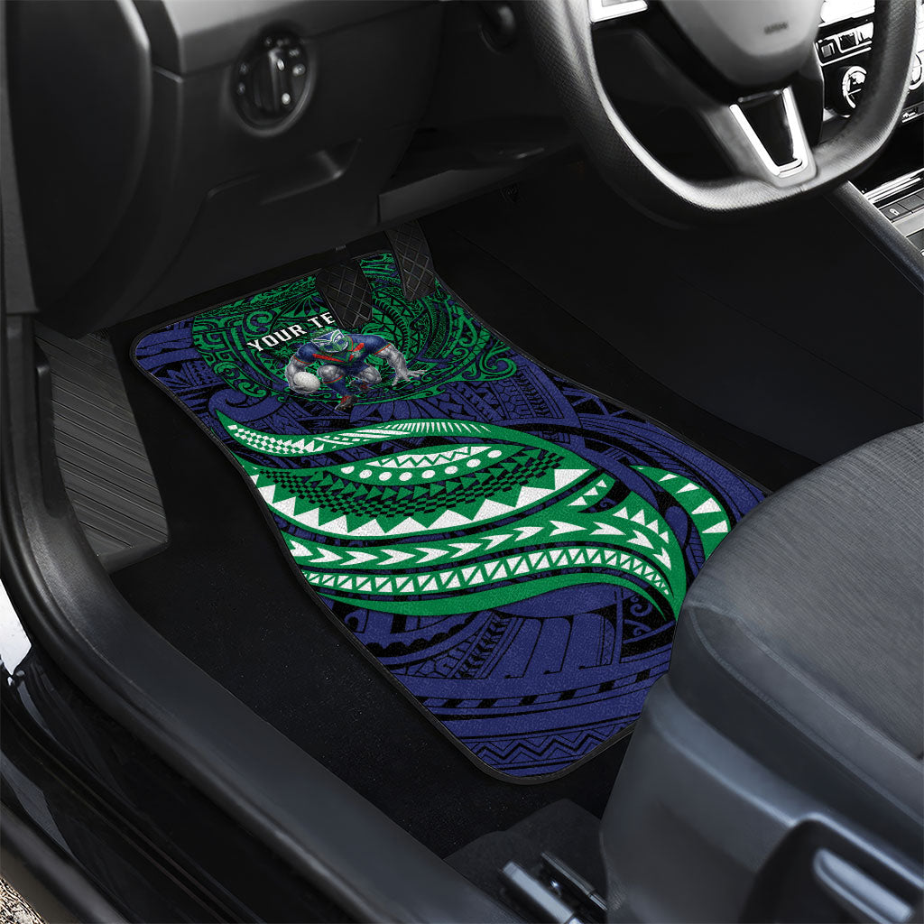 Personalised New Zealand Warriors Car Mats Polynesian Tribal Art Style With Fierce Warrior Mascot