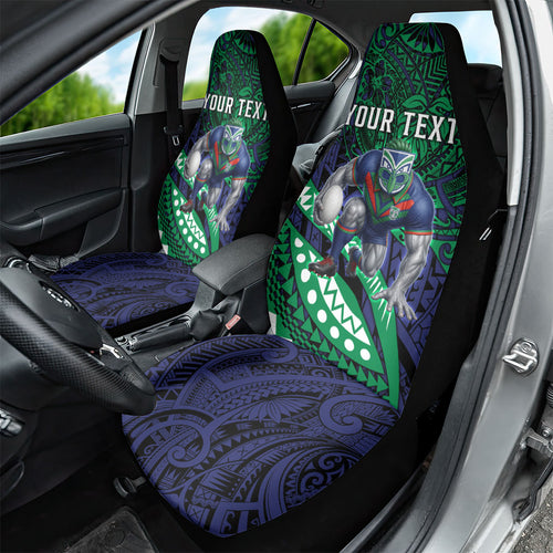 Personalised New Zealand Warriors Car Seat Cover Polynesian Tribal Art Style With Fierce Warrior Mascot