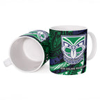 Personalised New Zealand Warriors Ceramic Mug Polynesian Tribal Art Style With Fierce Warrior Mascot
