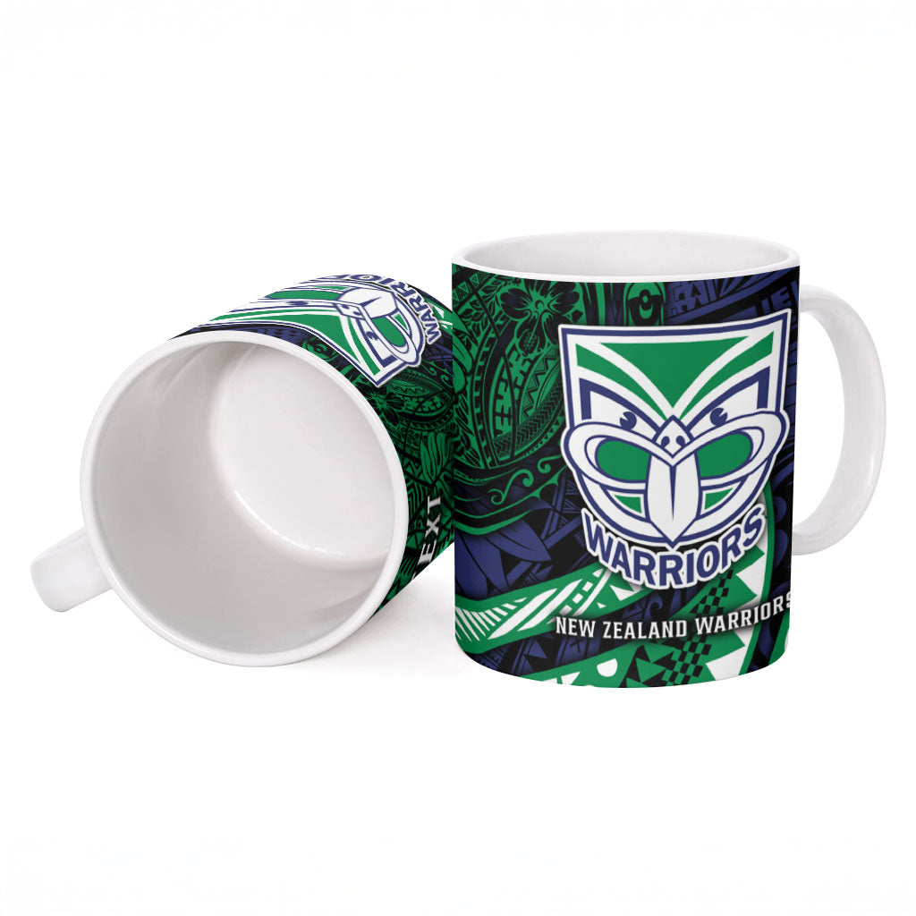 Personalised New Zealand Warriors Ceramic Mug Polynesian Tribal Art Style With Fierce Warrior Mascot