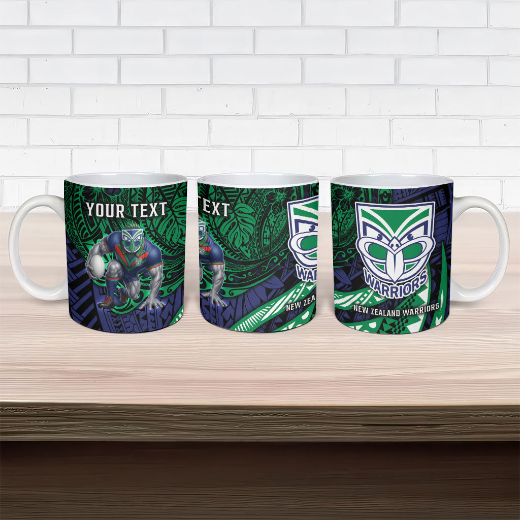 Personalised New Zealand Warriors Ceramic Mug Polynesian Tribal Art Style With Fierce Warrior Mascot