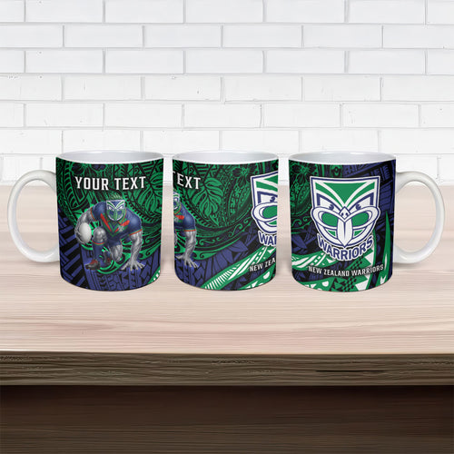 Personalised New Zealand Warriors Ceramic Mug Polynesian Tribal Art Style With Fierce Warrior Mascot