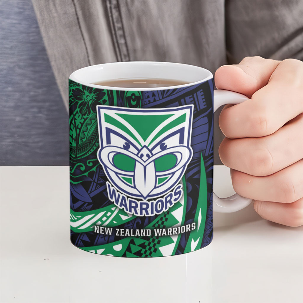 Personalised New Zealand Warriors Ceramic Mug Polynesian Tribal Art Style With Fierce Warrior Mascot