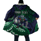 Personalised New Zealand Warriors Cloak Polynesian Tribal Art Style With Fierce Warrior Mascot