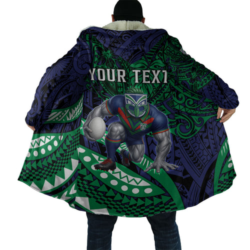 Personalised New Zealand Warriors Cloak Polynesian Tribal Art Style With Fierce Warrior Mascot
