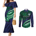 Personalised New Zealand Warriors Couples Matching Mermaid Dress and Long Sleeve Button Shirt Polynesian Tribal Art Style With Fierce Warrior Mascot