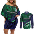 Personalised New Zealand Warriors Couples Matching Off Shoulder Short Dress and Long Sleeve Button Shirt Polynesian Tribal Art Style With Fierce Warrior Mascot