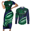 Personalised New Zealand Warriors Couples Matching Short Sleeve Bodycon Dress and Long Sleeve Button Shirt Polynesian Tribal Art Style With Fierce Warrior Mascot