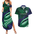 Personalised New Zealand Warriors Couples Matching Summer Maxi Dress and Hawaiian Shirt Polynesian Tribal Art Style With Fierce Warrior Mascot