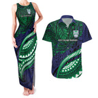 Personalised New Zealand Warriors Couples Matching Tank Maxi Dress and Hawaiian Shirt Polynesian Tribal Art Style With Fierce Warrior Mascot