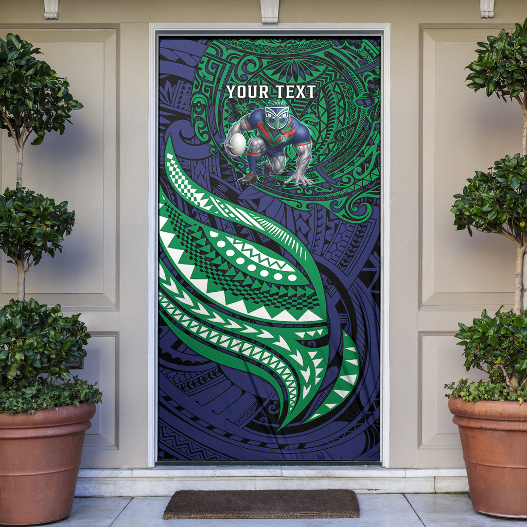 Personalised New Zealand Warriors Door Cover Polynesian Tribal Art Style With Fierce Warrior Mascot