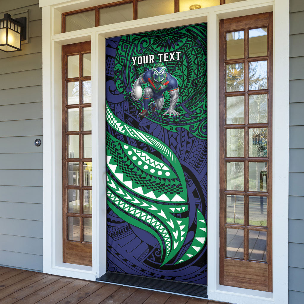 Personalised New Zealand Warriors Door Cover Polynesian Tribal Art Style With Fierce Warrior Mascot