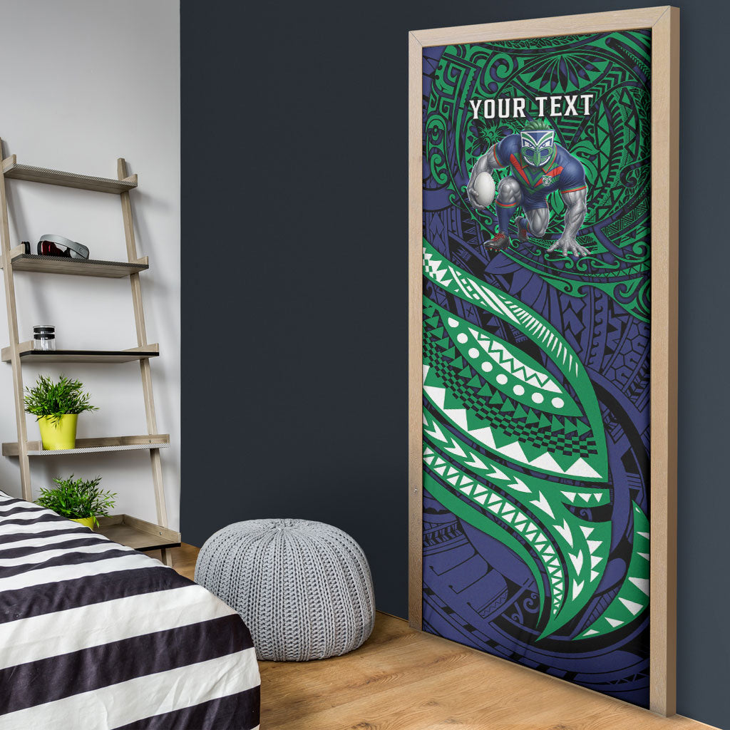Personalised New Zealand Warriors Door Cover Polynesian Tribal Art Style With Fierce Warrior Mascot