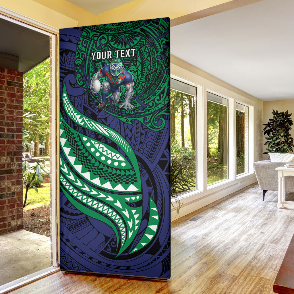 Personalised New Zealand Warriors Door Cover Polynesian Tribal Art Style With Fierce Warrior Mascot