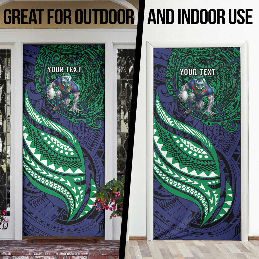 Personalised New Zealand Warriors Door Cover Polynesian Tribal Art Style With Fierce Warrior Mascot