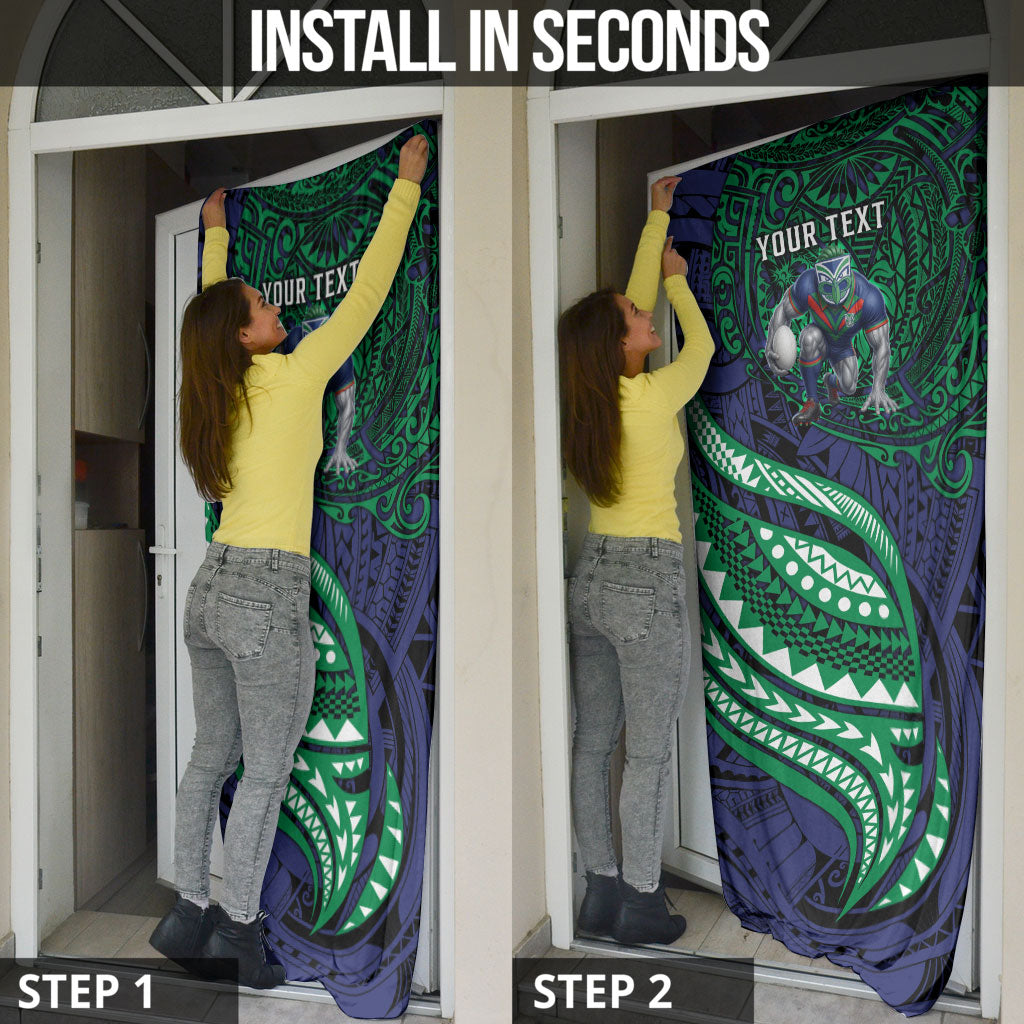 Personalised New Zealand Warriors Door Cover Polynesian Tribal Art Style With Fierce Warrior Mascot