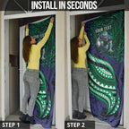 Personalised New Zealand Warriors Door Cover Polynesian Tribal Art Style With Fierce Warrior Mascot