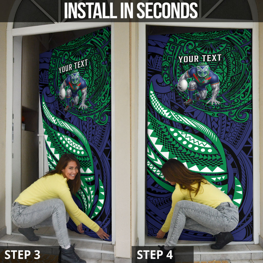 Personalised New Zealand Warriors Door Cover Polynesian Tribal Art Style With Fierce Warrior Mascot