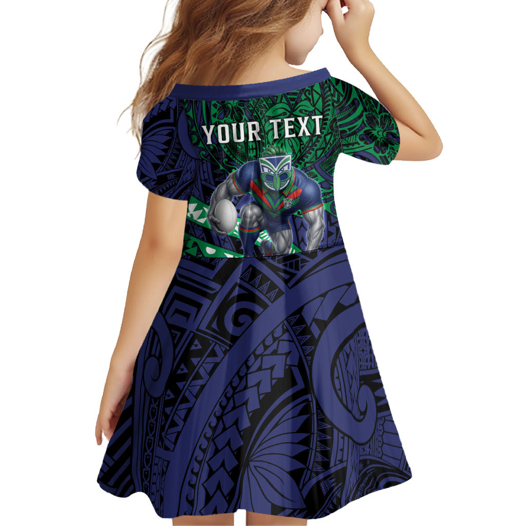 Personalised New Zealand Warriors Family Matching Long Sleeve Bodycon Dress and Hawaiian Shirt Polynesian Tribal Art Style With Fierce Warrior Mascot