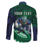 Personalised New Zealand Warriors Family Matching Long Sleeve Bodycon Dress and Hawaiian Shirt Polynesian Tribal Art Style With Fierce Warrior Mascot