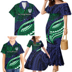 Personalised New Zealand Warriors Family Matching Mermaid Dress and Hawaiian Shirt Polynesian Tribal Art Style With Fierce Warrior Mascot