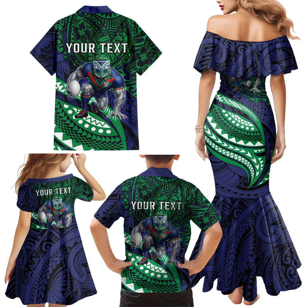Personalised New Zealand Warriors Family Matching Mermaid Dress and Hawaiian Shirt Polynesian Tribal Art Style With Fierce Warrior Mascot
