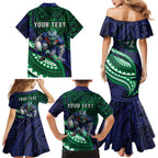 Personalised New Zealand Warriors Family Matching Mermaid Dress and Hawaiian Shirt Polynesian Tribal Art Style With Fierce Warrior Mascot