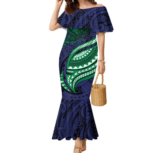 Personalised New Zealand Warriors Family Matching Mermaid Dress and Hawaiian Shirt Polynesian Tribal Art Style With Fierce Warrior Mascot
