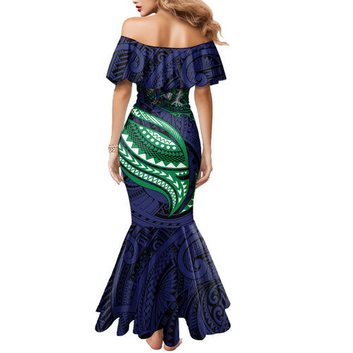 Personalised New Zealand Warriors Family Matching Mermaid Dress and Hawaiian Shirt Polynesian Tribal Art Style With Fierce Warrior Mascot