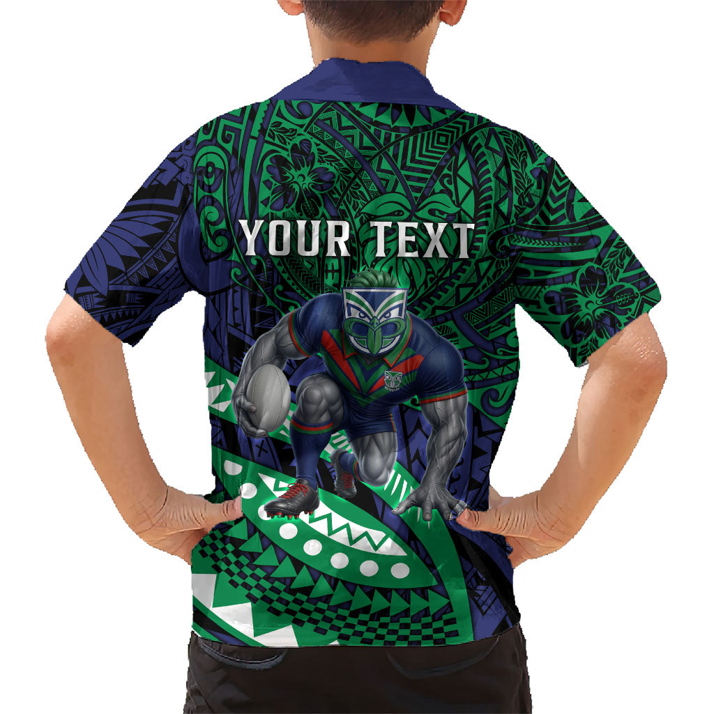 Personalised New Zealand Warriors Family Matching Off Shoulder Short Dress and Hawaiian Shirt Polynesian Tribal Art Style With Fierce Warrior Mascot