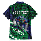 Personalised New Zealand Warriors Family Matching Off Shoulder Short Dress and Hawaiian Shirt Polynesian Tribal Art Style With Fierce Warrior Mascot