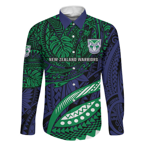 Personalised New Zealand Warriors Family Matching Off Shoulder Short Dress and Hawaiian Shirt Polynesian Tribal Art Style With Fierce Warrior Mascot