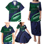 Personalised New Zealand Warriors Family Matching Puletasi and Hawaiian Shirt Polynesian Tribal Art Style With Fierce Warrior Mascot