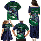 Personalised New Zealand Warriors Family Matching Puletasi and Hawaiian Shirt Polynesian Tribal Art Style With Fierce Warrior Mascot