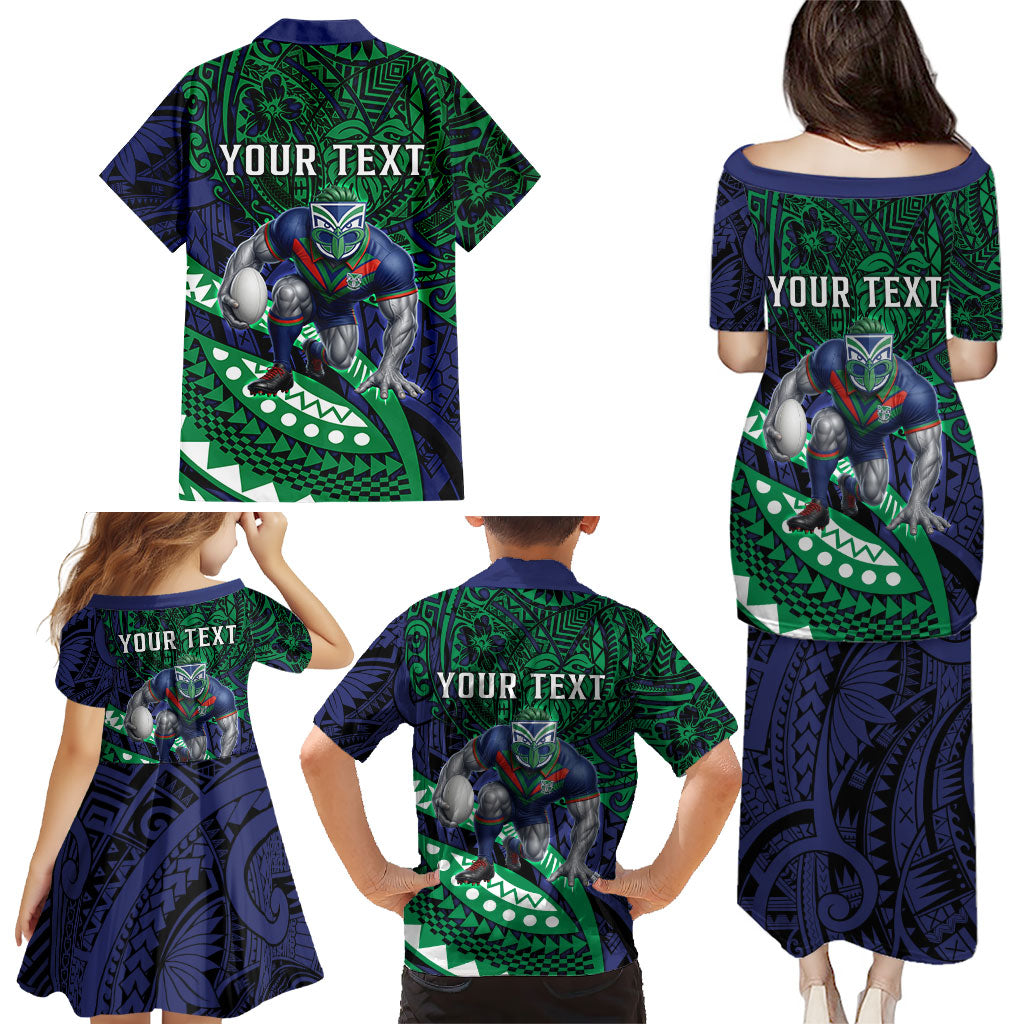 Personalised New Zealand Warriors Family Matching Puletasi and Hawaiian Shirt Polynesian Tribal Art Style With Fierce Warrior Mascot